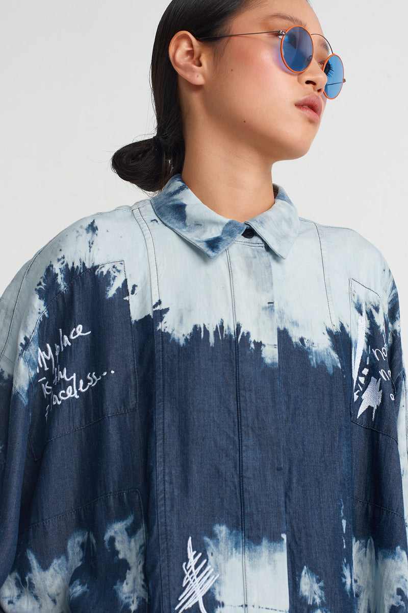 Nu Embroidered Batik Shirt Marine Blue