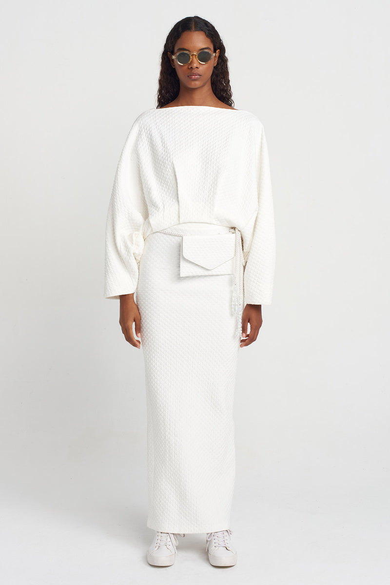 Nu Quilted Long-Sleeve Blouse Off White