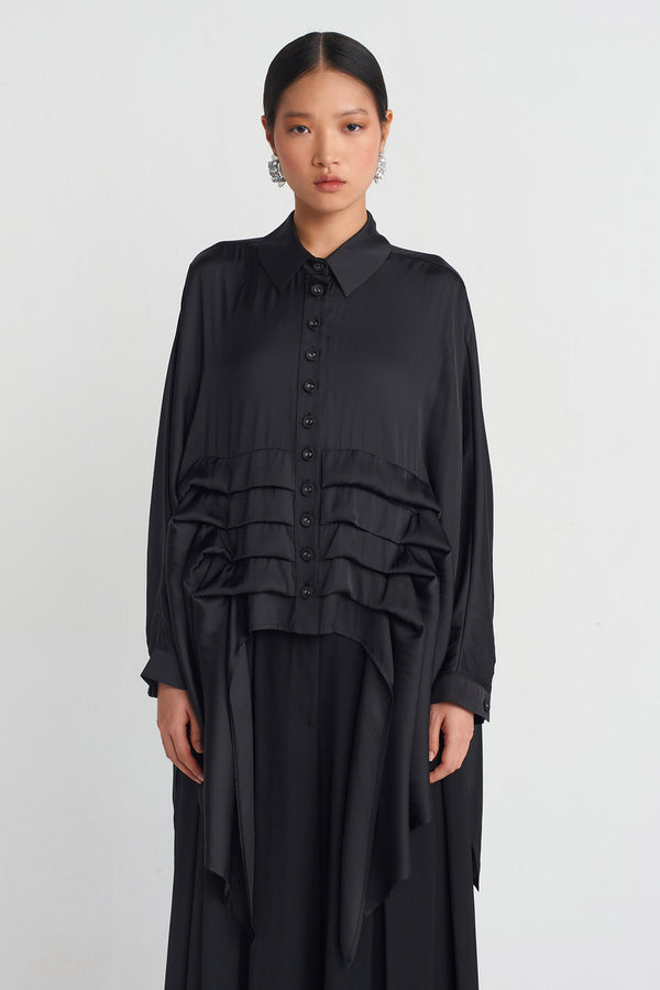 Nu Layered Detail Satin Shirt Black