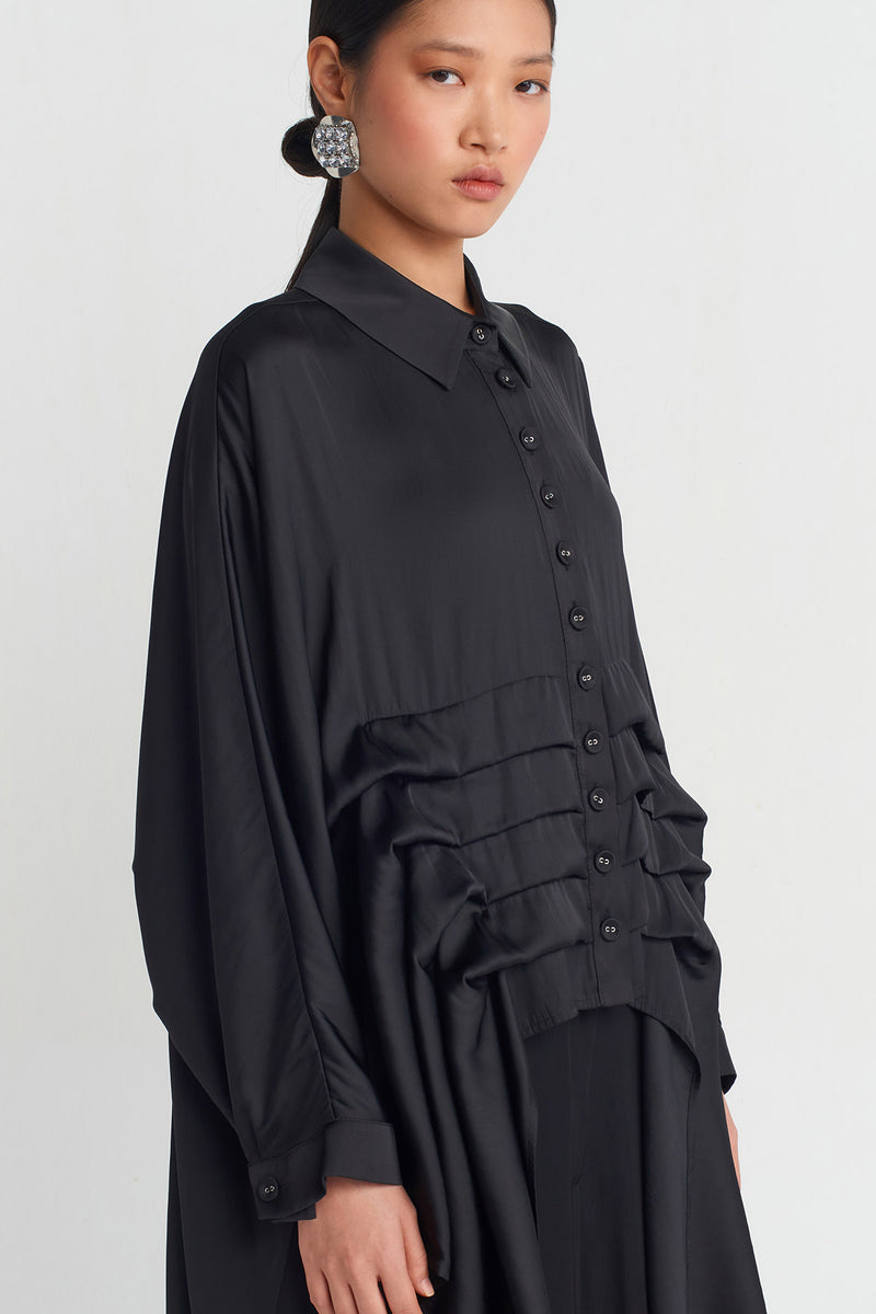 Nu Layered Detail Satin Shirt Black