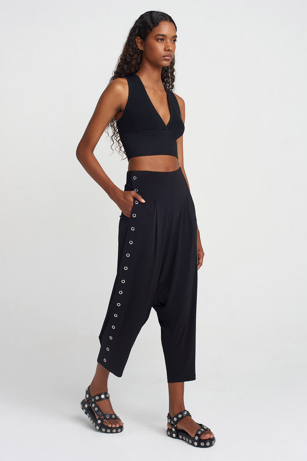 Nu Eyelet Jersey Harem Pants Black