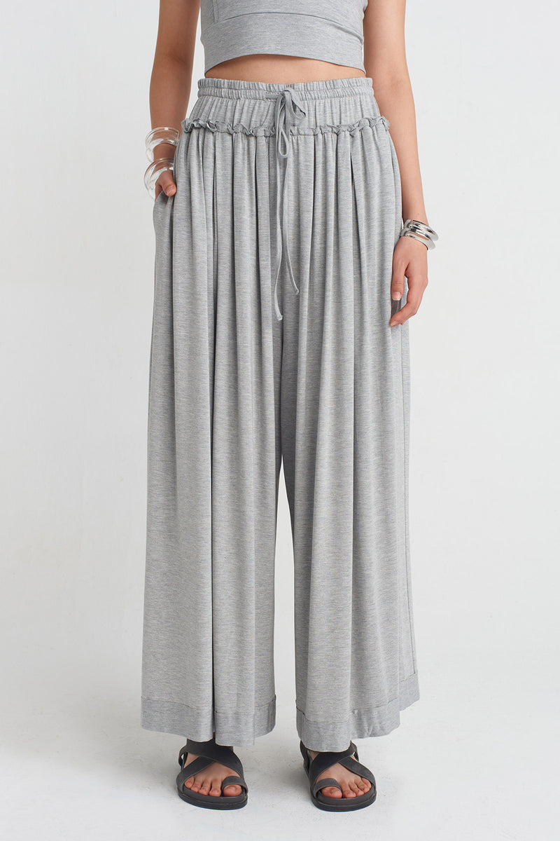 Nu High-Waisted Wide Leg Pants Grey Melange