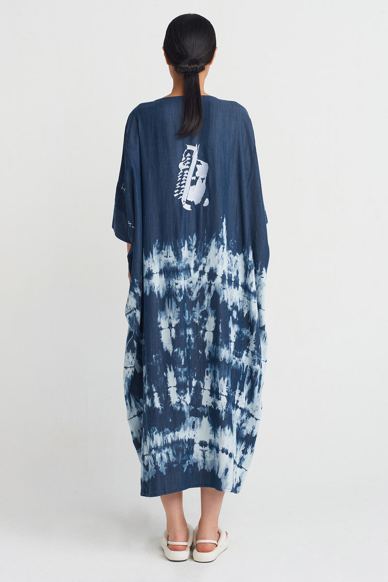 Nu Embroidered Batik Dress Marine Blue