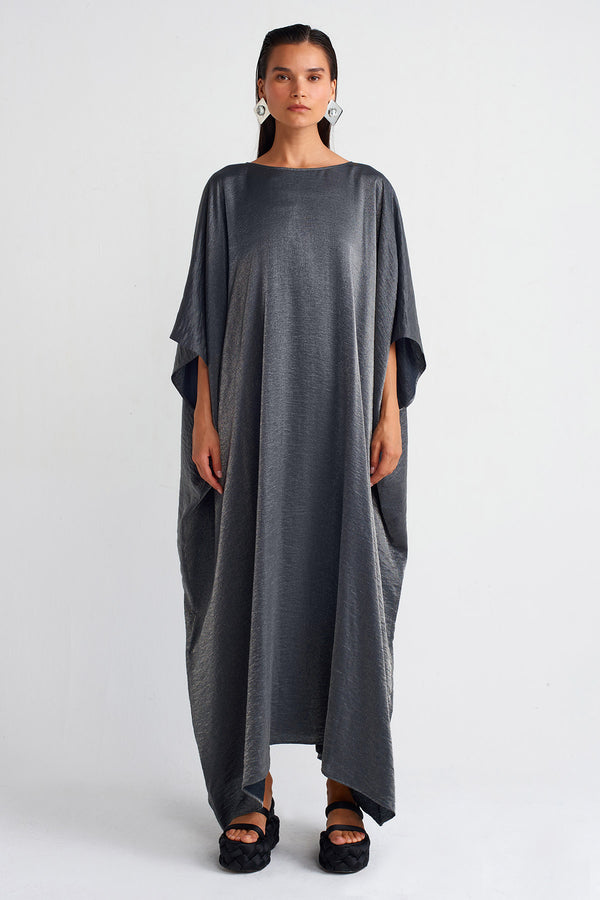 Nu Shiny Fabric Kaftan Dress Grey