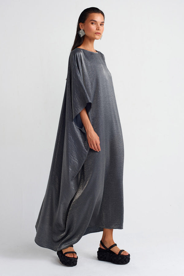 Nu Shiny Fabric Kaftan Dress Grey