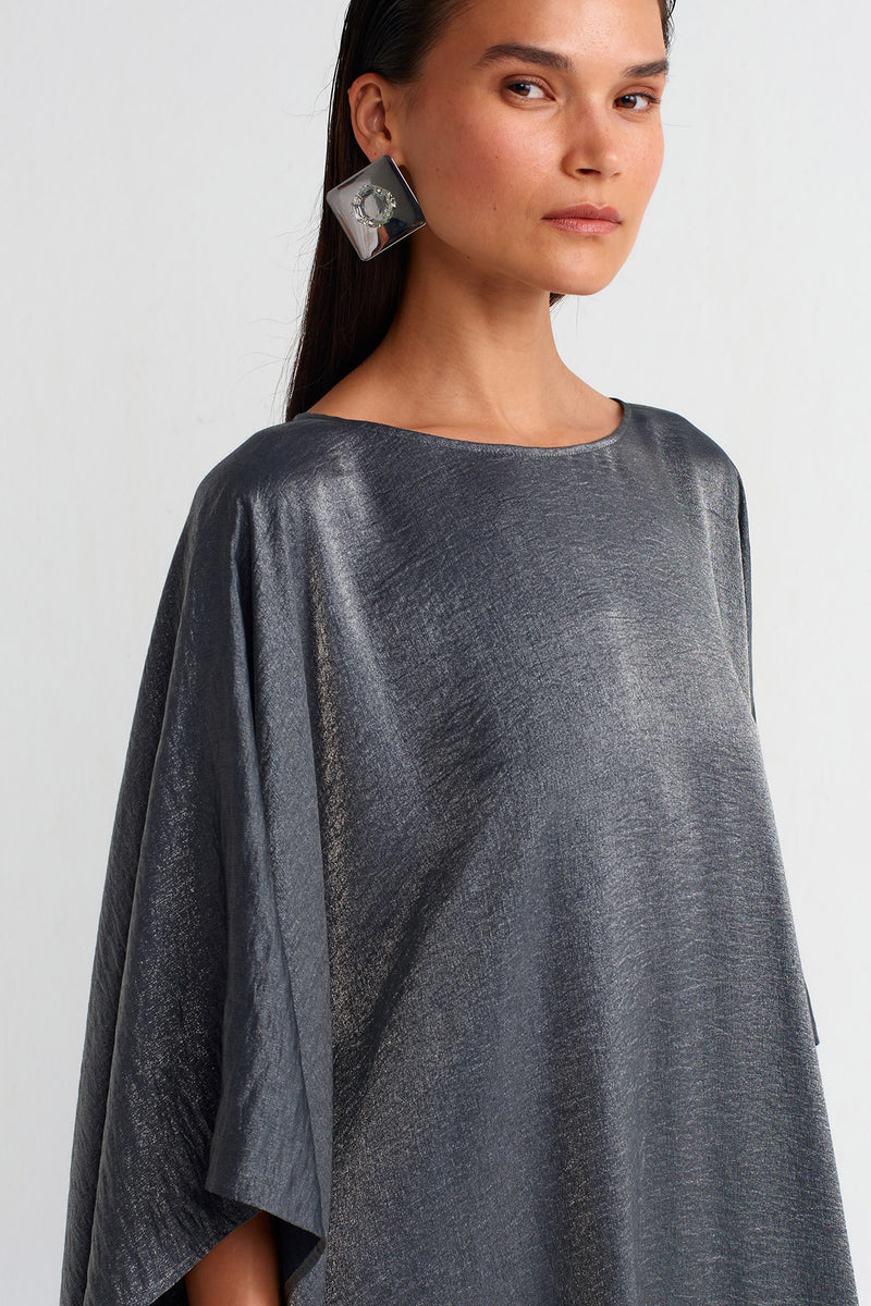 Nu Shiny Fabric Kaftan Dress Grey