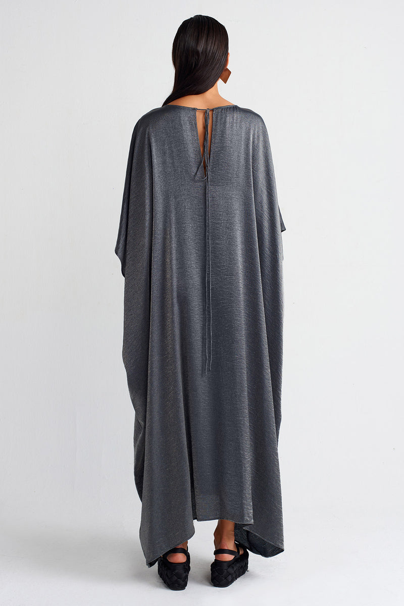 Nu Shiny Fabric Kaftan Dress Grey