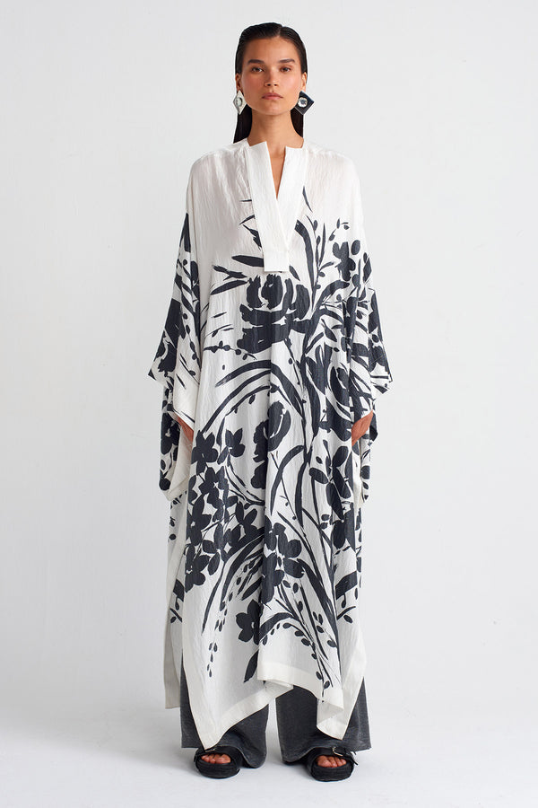 Nu Printed Kaftan Dress Grey+White