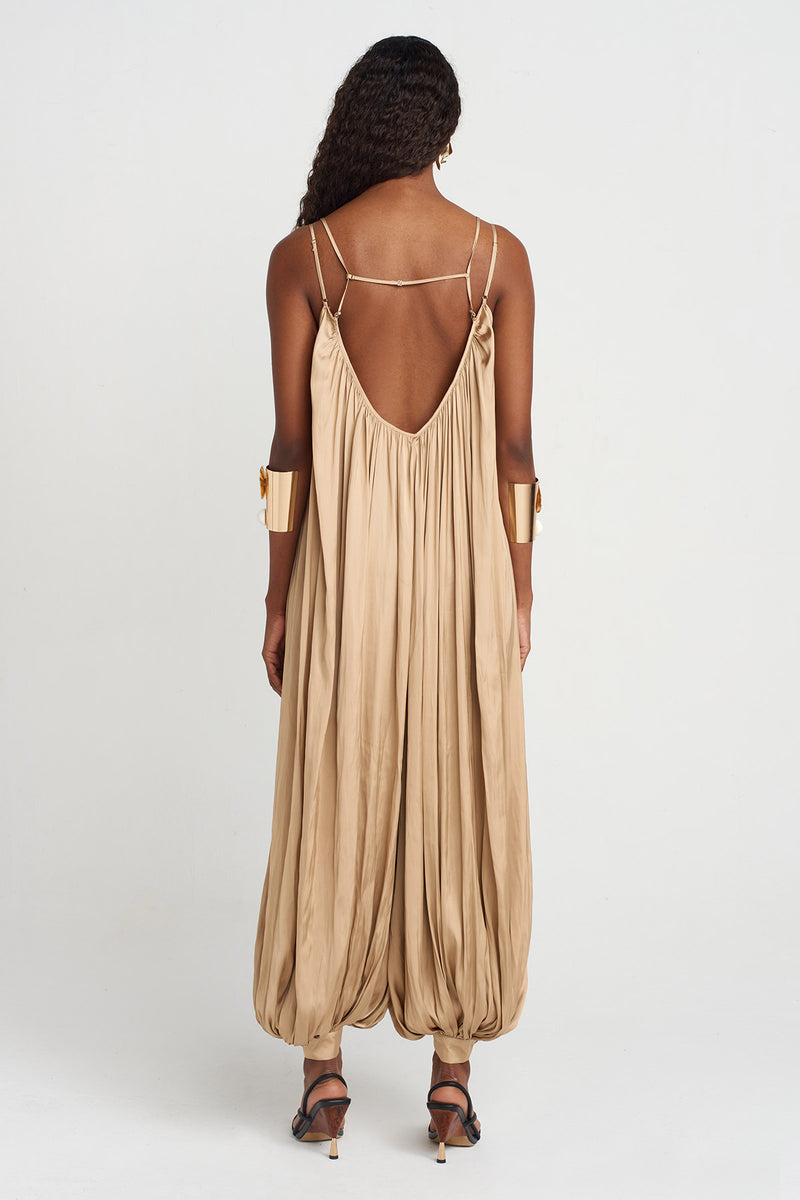 Nu Thin Strap Satin Jumpsuit Gold