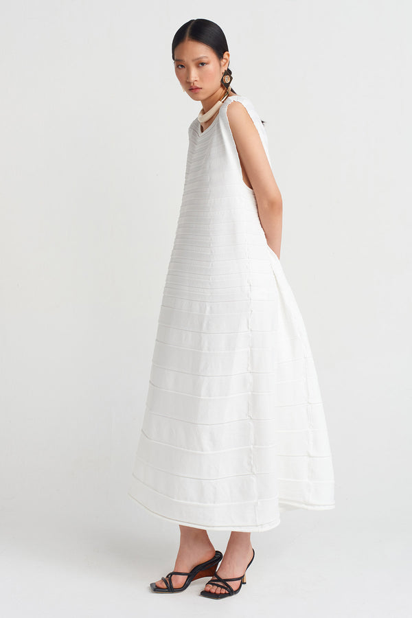 Nu Accordion Knit Dress Off White