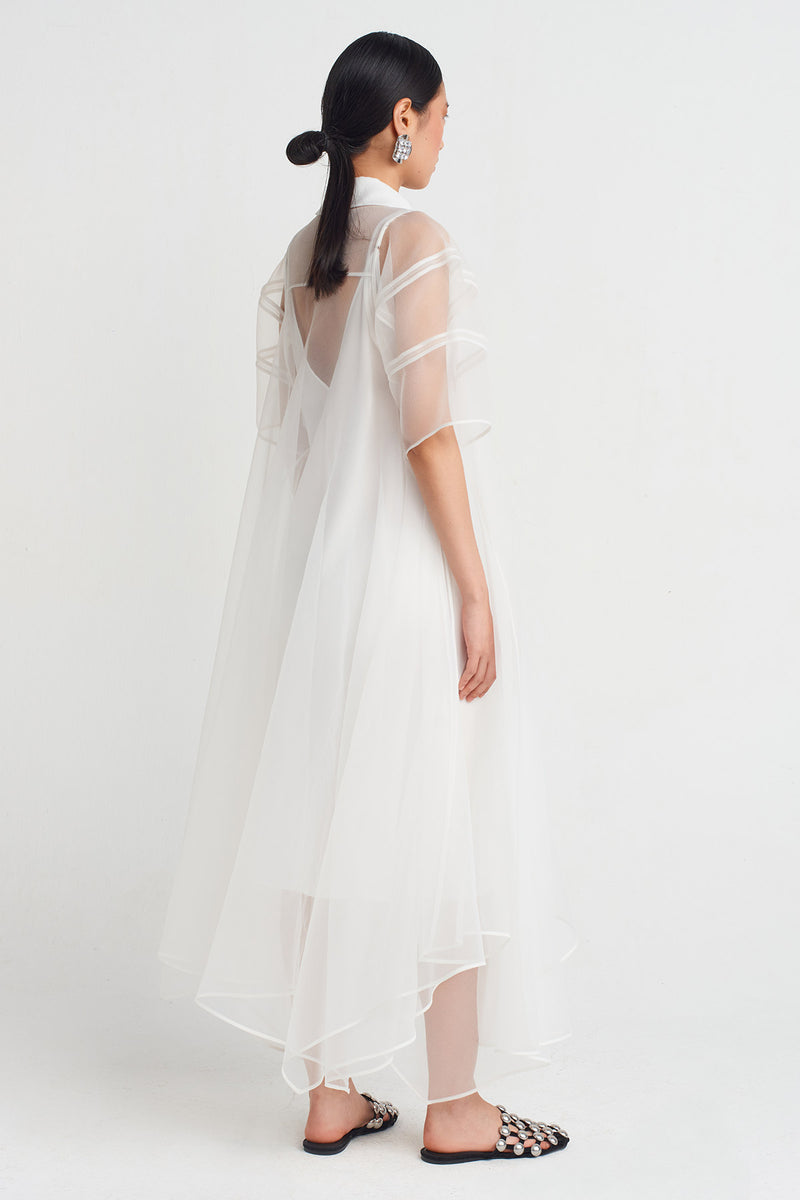 Nu Elegant Shirt Dress With Organza Details Off White