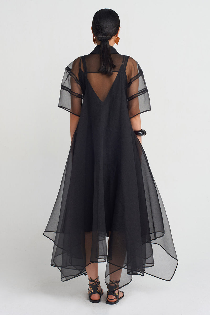 Nu Elegant Shirt Dress With Organza Details Black