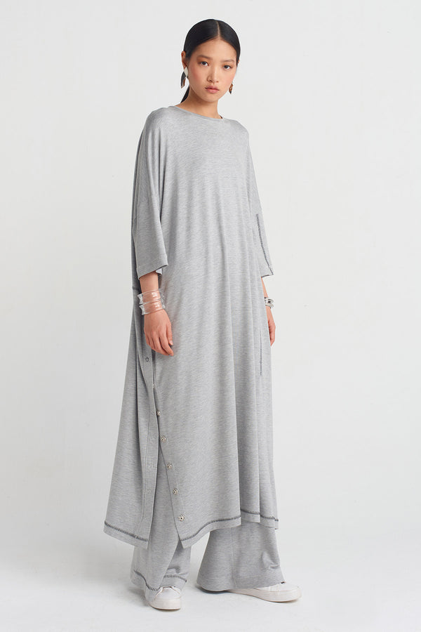 Nu Side Snap Detail Tunic Dress Grey Melange