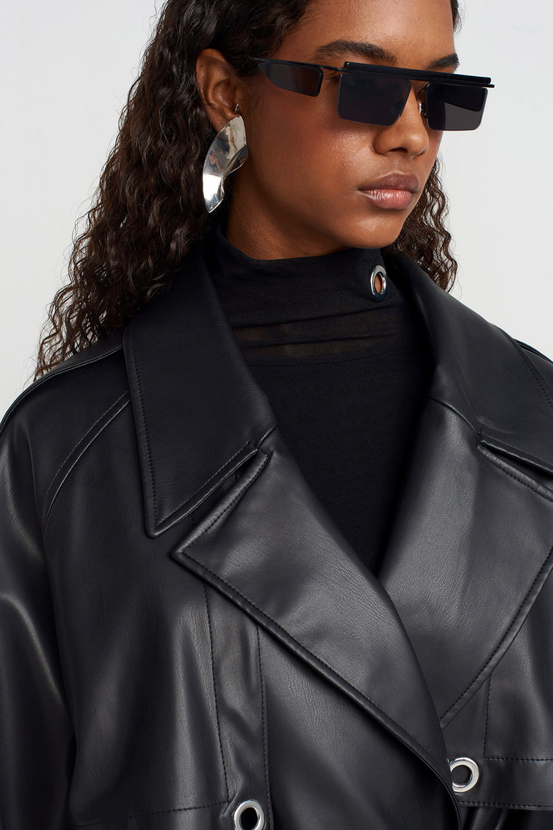 Nu Faux Leather Coat Black