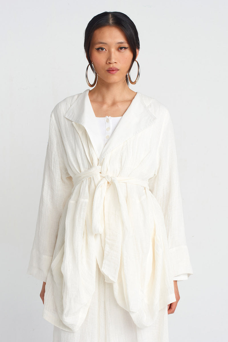 Nu Linen Belted Jacket Off White