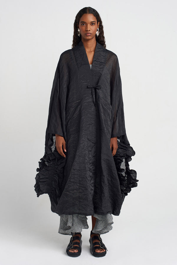 Nu Ruffled Sleeve Kimono Jacket Black