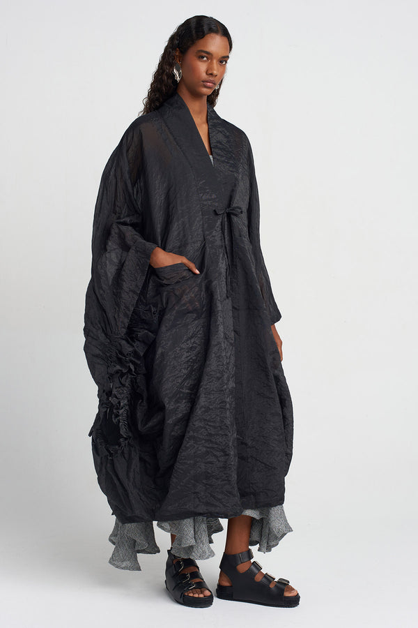 Nu Ruffled Sleeve Kimono Jacket Black