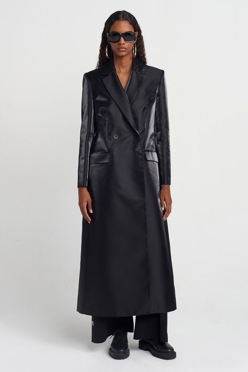 Nu Shiny Long Coat Black