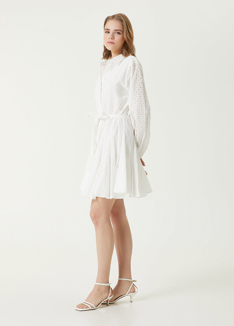 Beymen Club Embroidered Mini Shirt Dress Off White