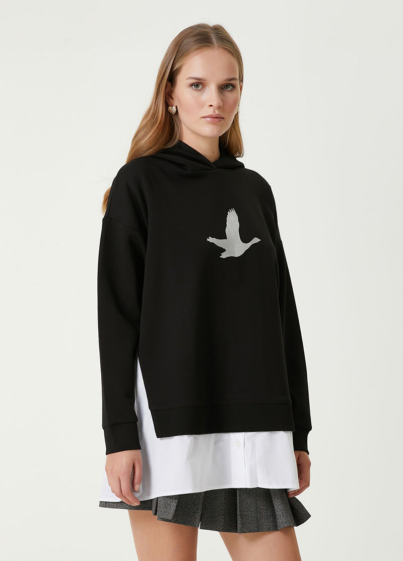 Beymen Club Hooded Metallic Logo Sweatshirt Black