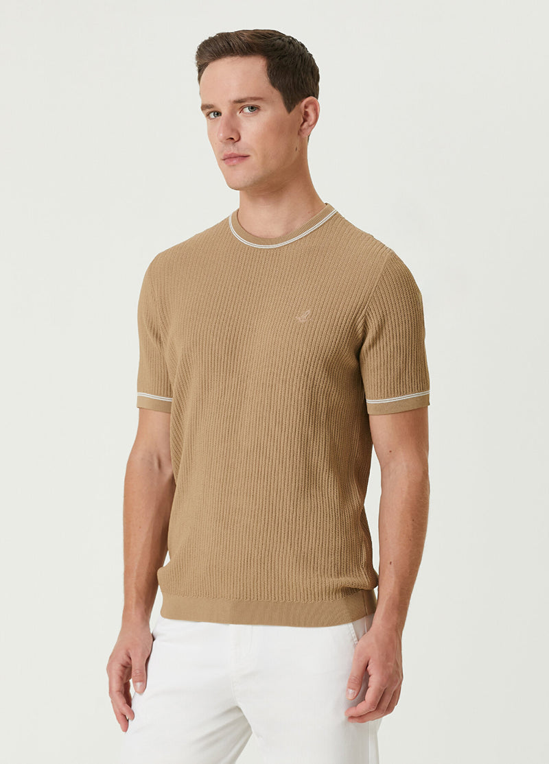 Beymen Club Men Textured Short Sleeve Sweater Camel