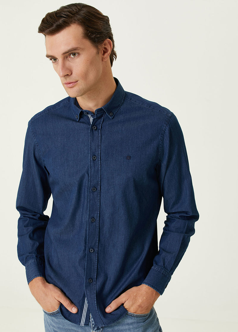 Beymen Club Men Comfort Fit Denim Shirt Dark Blue