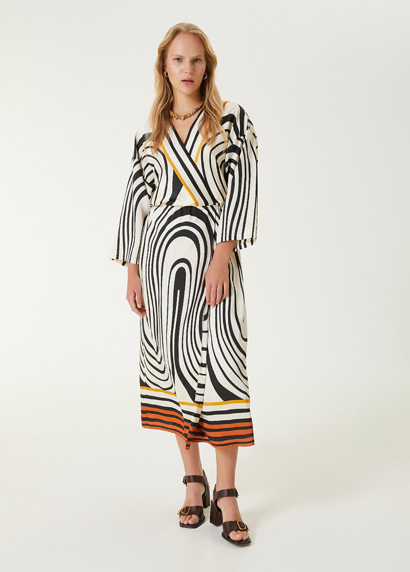 Beymen Club Patterned V-Neck Maxi Dress Ecru