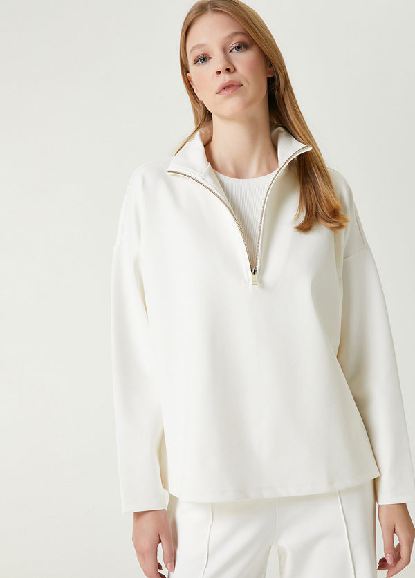 Beymen Club Half Zip Sweatshirt Ecru