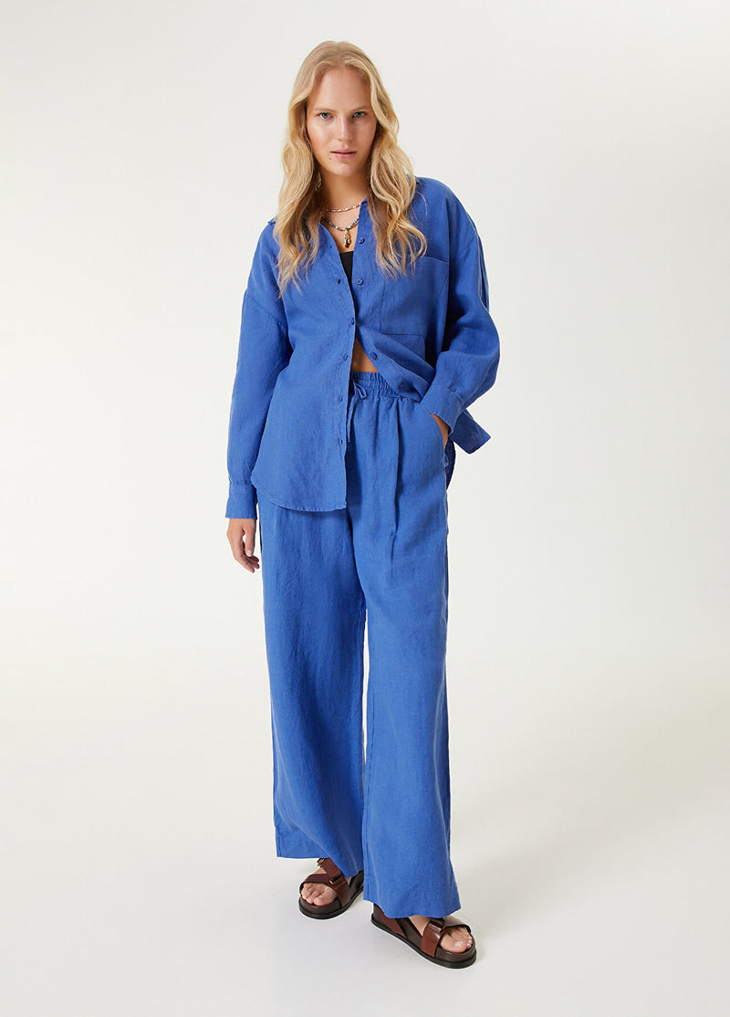 Beymen Club Oversize Linen Shirt Cobalt