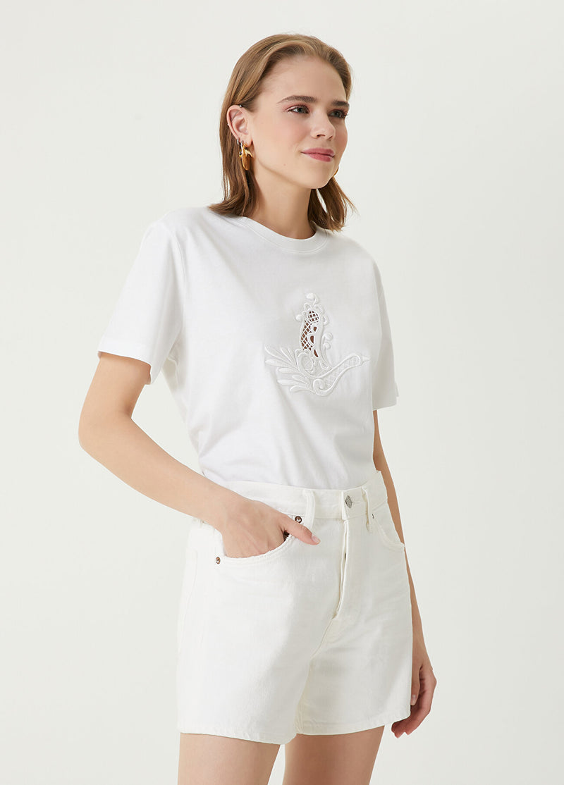 Beymen Club Print Embroidered T-Shirt Off White