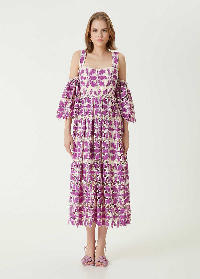 Beymen Club Flower Embroidered Maxi Dress Purple