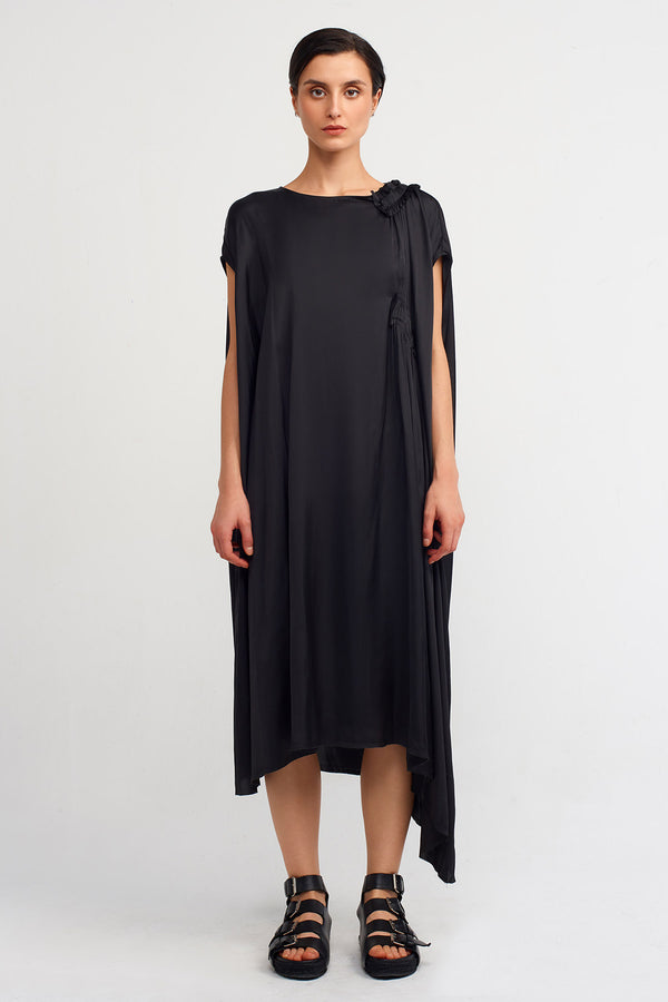 Nu Wide Neck Satin Dress Black