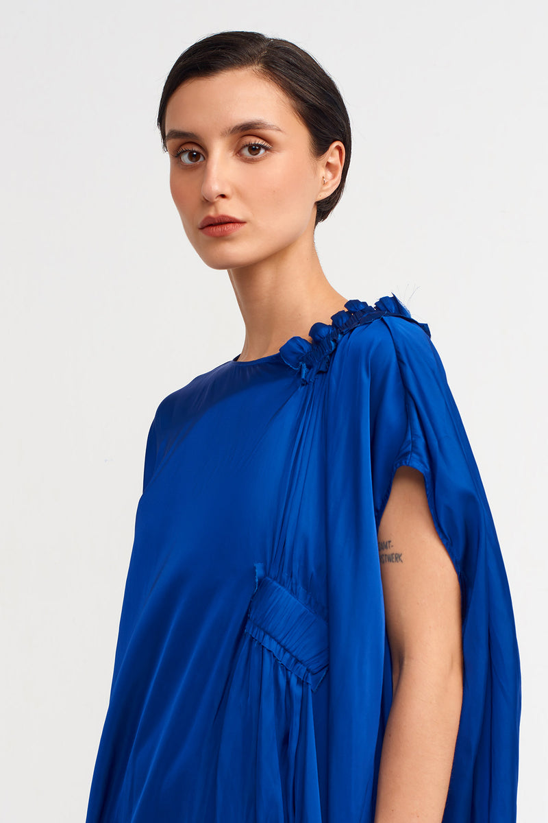 Nu Wide Neck Satin Dress Blue