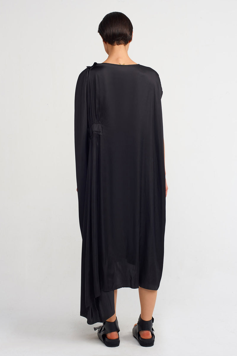 Nu Wide Neck Satin Dress Black