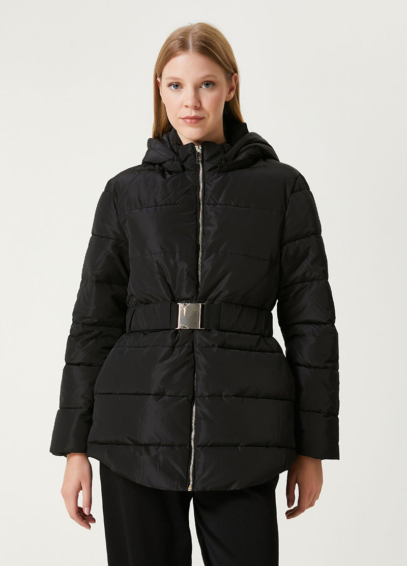 Beymen Club Hooded Lock Belt Detailed Puff Coat Black