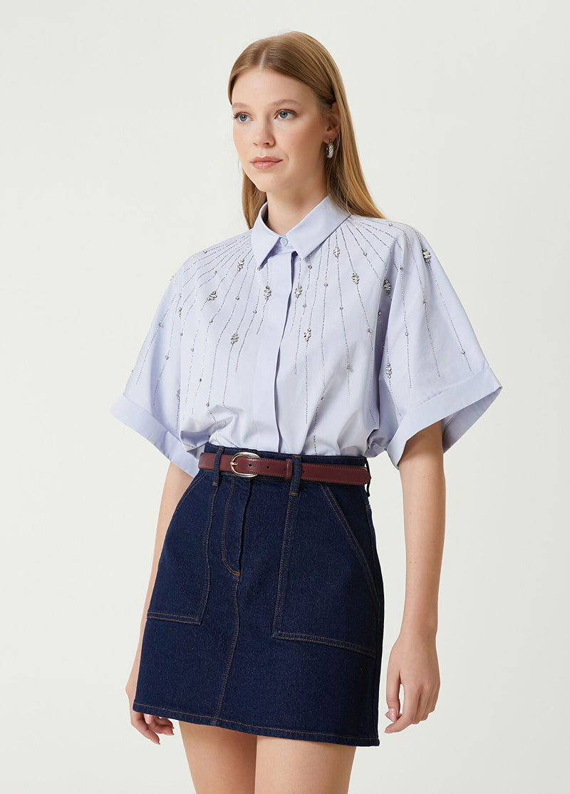 Beymen Club Embellished Short Sleeve Shirt Blue