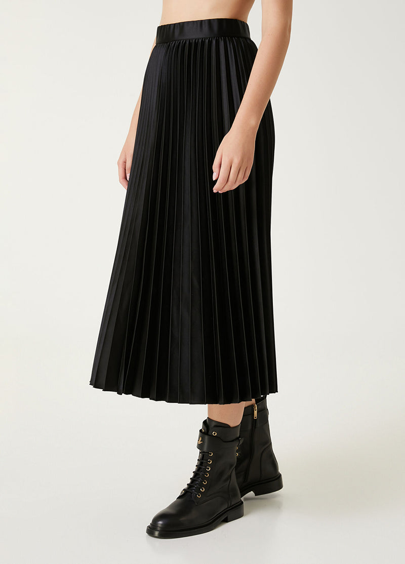 Beymen Club Pleated Satin Midi Skirt Black