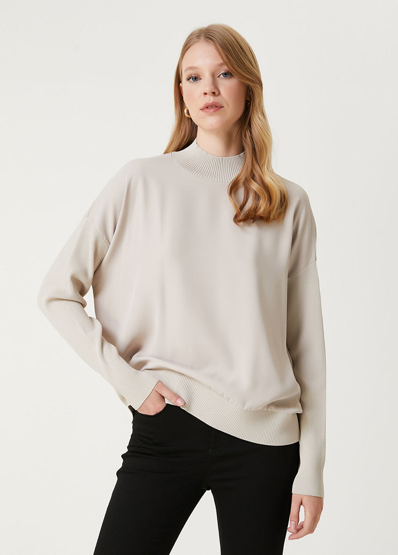 Beymen Club Beige Satin Inserted Sweater Beige