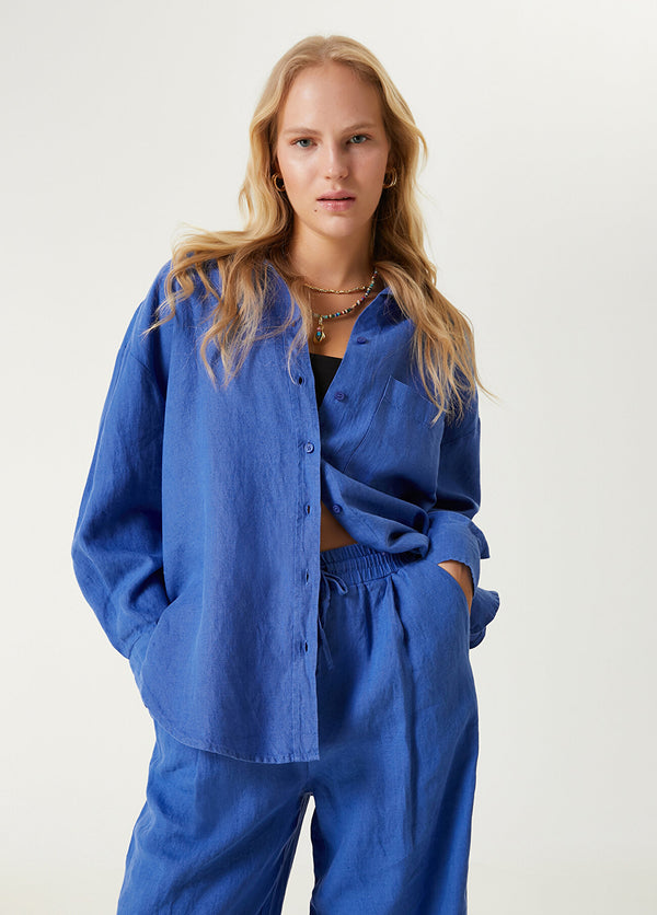 Beymen Club Oversize Linen Shirt Cobalt