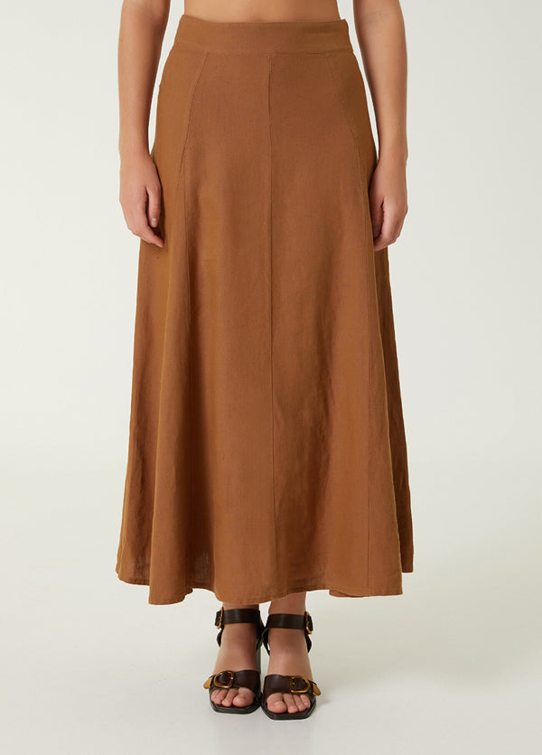 Beymen Club Midi Linen Skirt Camel