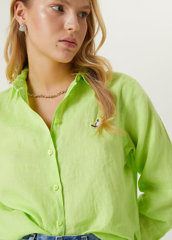 Beymen Club Logo Embroidered Linen Shirt Green