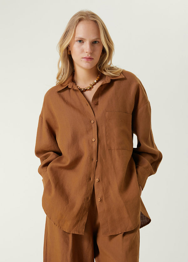 Beymen Club Oversize Linen Shirt Camel