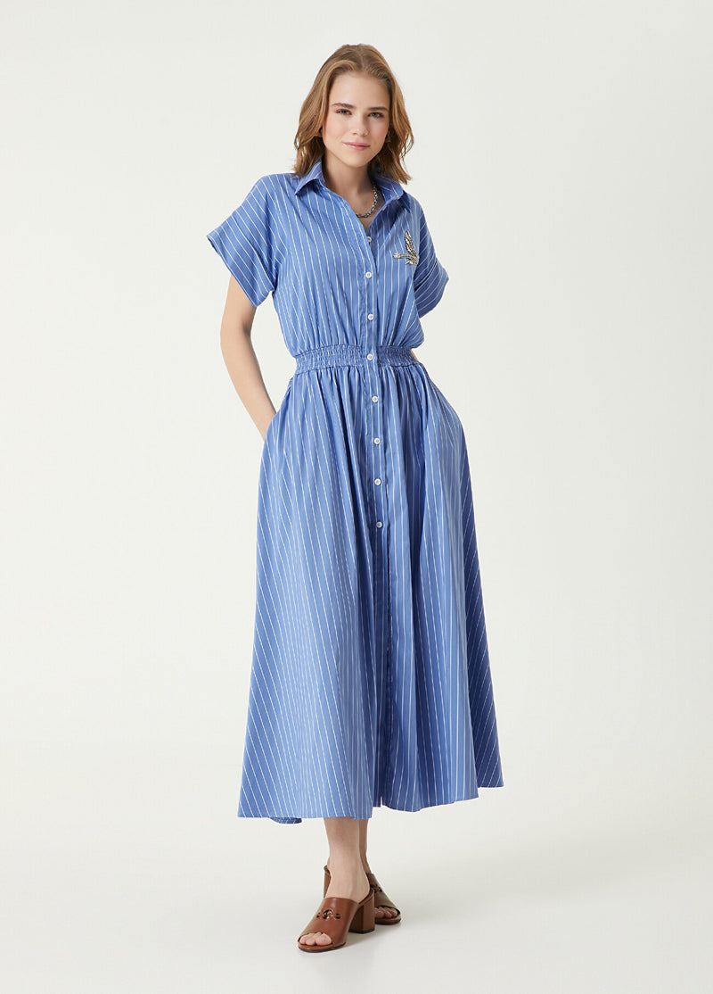 Beymen Club Striped Maxi Shirt Dress Blue - White