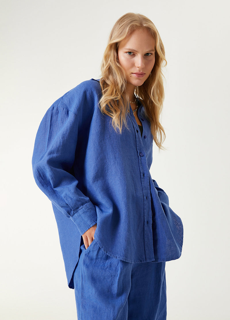 Beymen Club Oversize Linen Shirt Cobalt