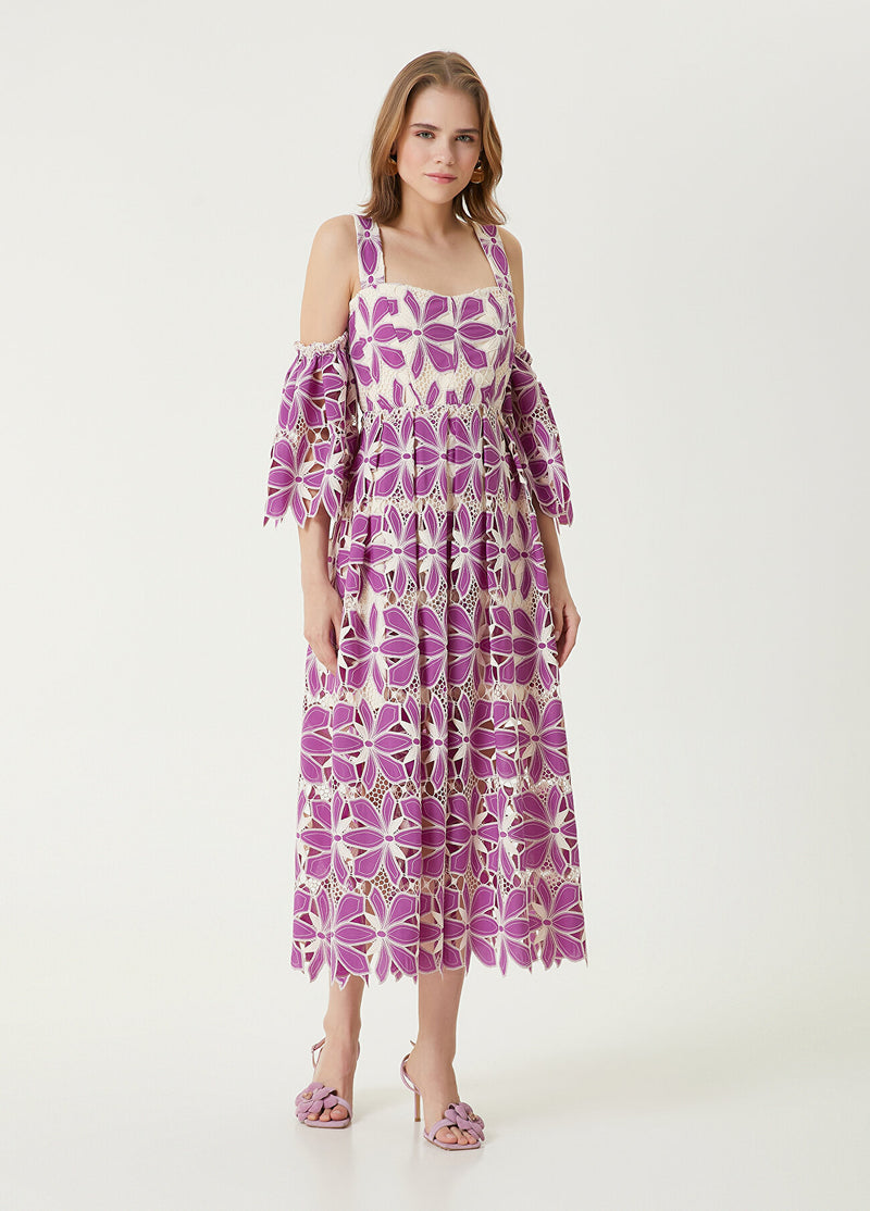 Beymen Club Flower Embroidered Maxi Dress Purple