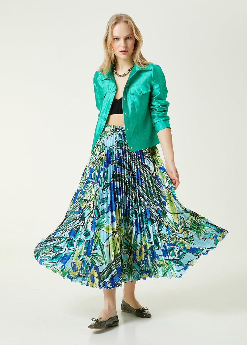 Beymen Club Botanical Patterned Long Skirt Blue-Green