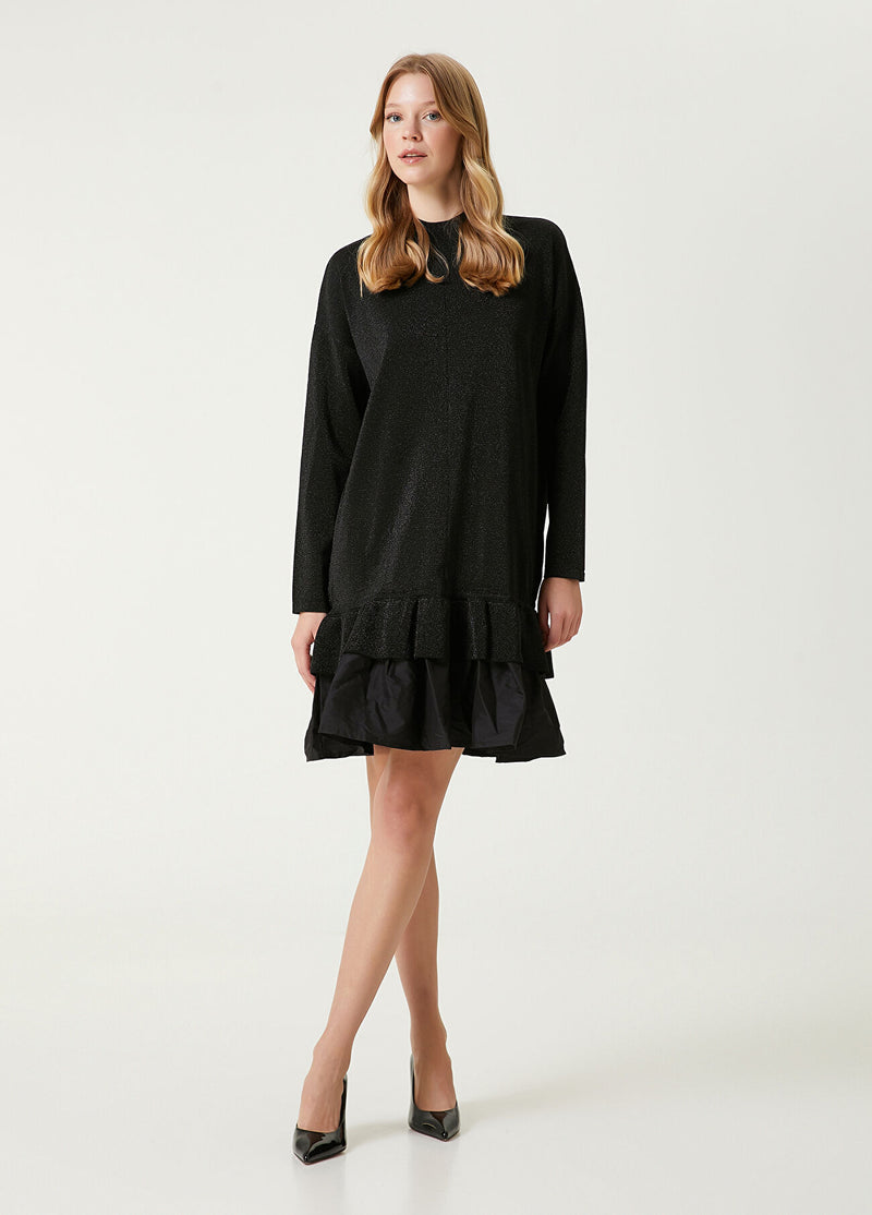 Beymen Club Taffeta Skirt Mini Knit Dress Black