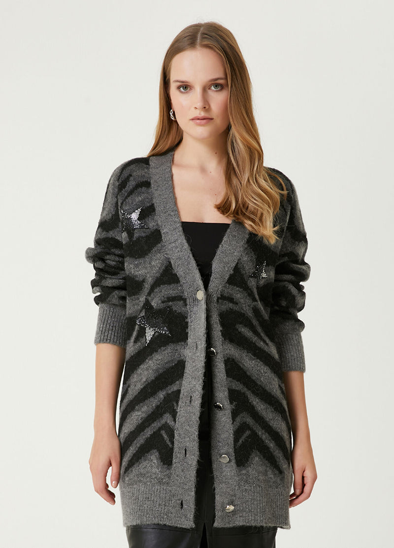 Beymen Club Zebra Jacquard Cardigan Anthracite