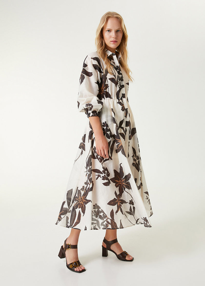 Beymen Club Printed Maxi Shirt Dress Black&White