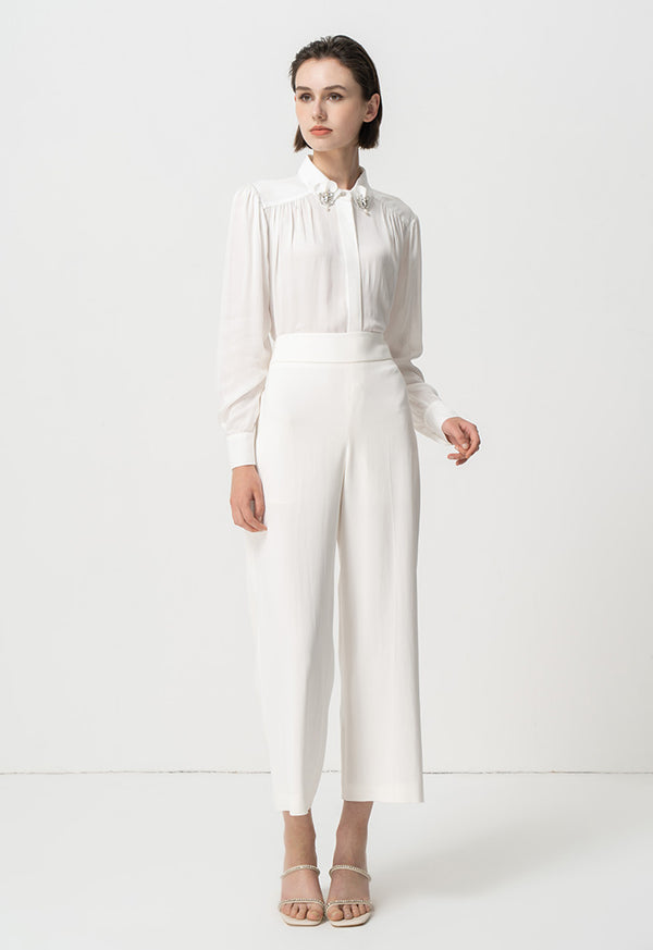 Choice Solid High-Waist Trousers Off White